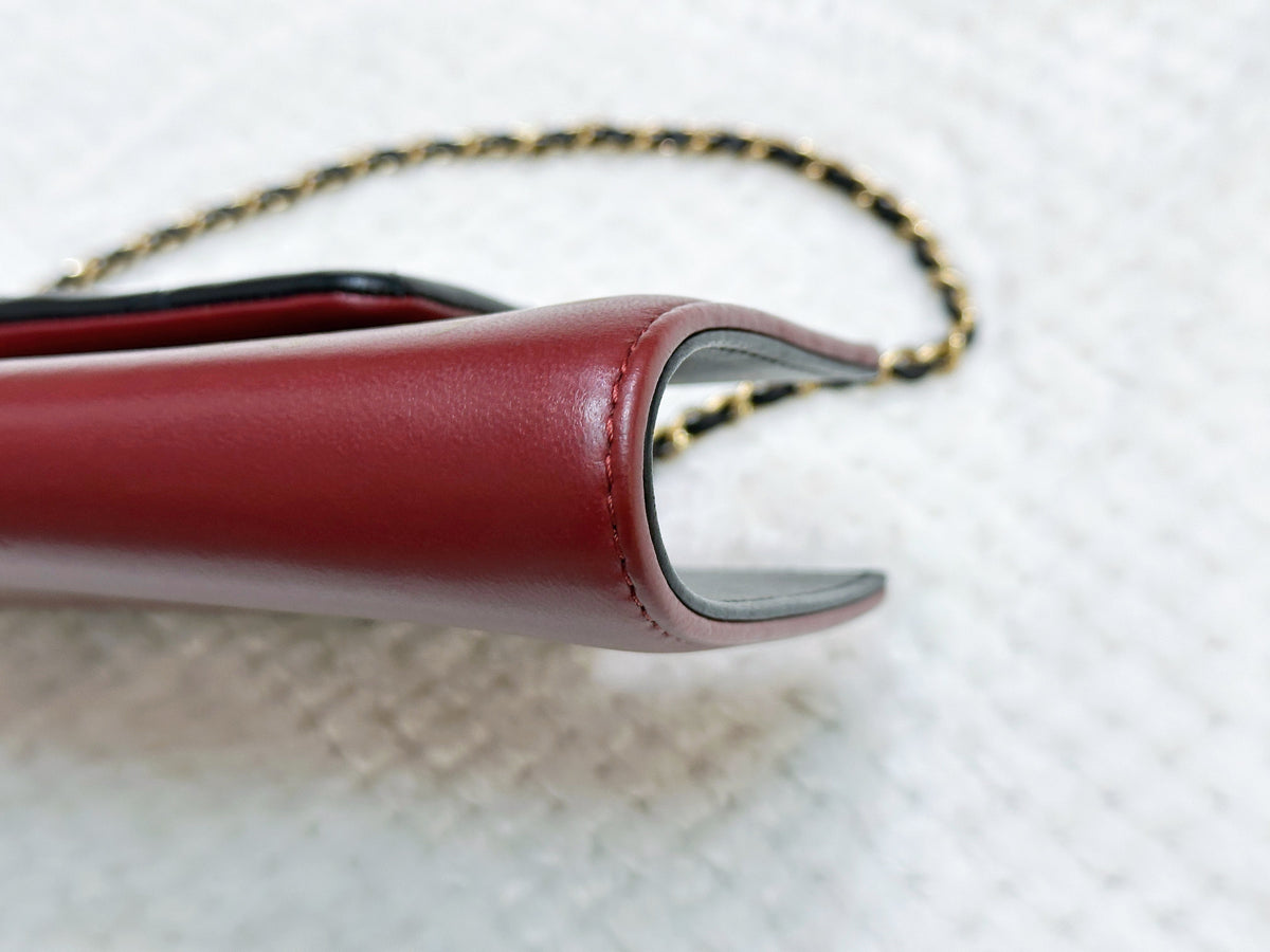 Chanel Pre-owned Classic Flap Gabrielle Brasserie Menu Clutch Burgundy and Black Lambskin Antique GHW 2163 holo card