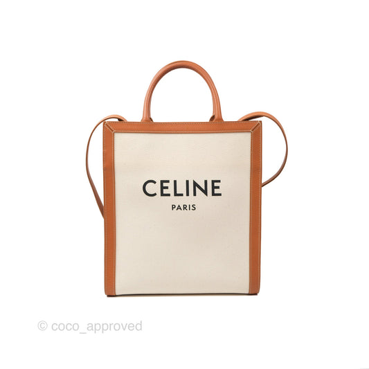 Celine Small Vertical Cabas Tote With Celine Print Natural/Tan