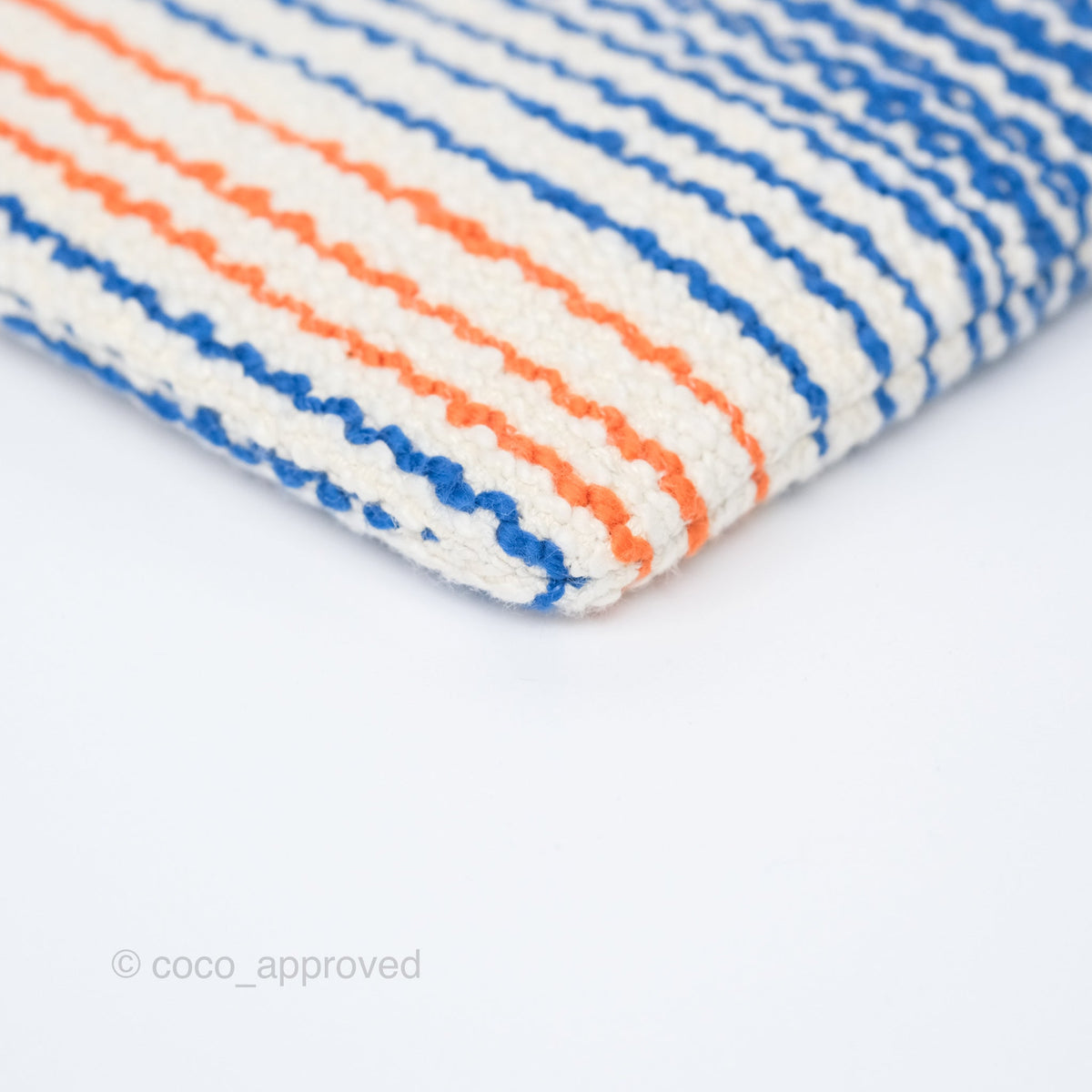 Celine Small Pouch with Strap in Striped Textile Ivory Orange Blue
