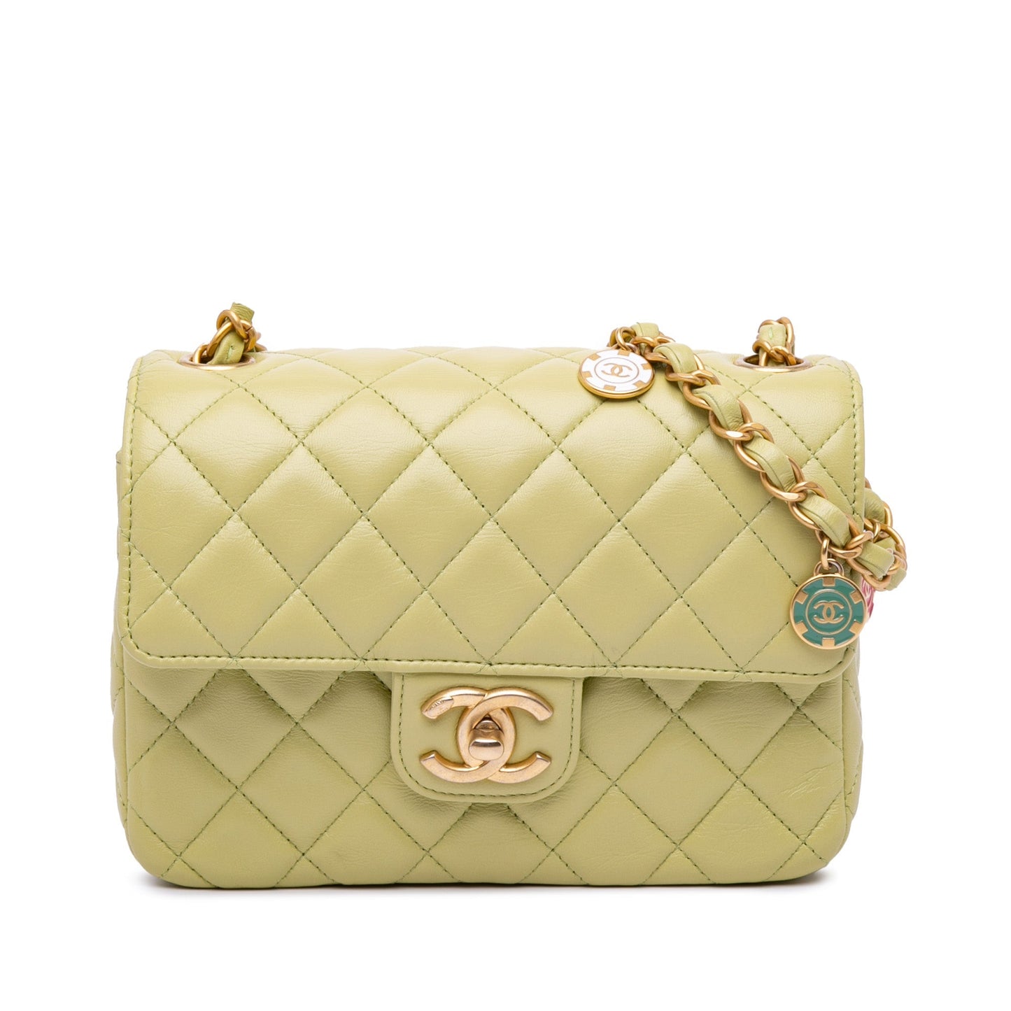 Green Chanel Small Classic Lambskin Casino Royale Charms Single Flap Crossbody Bag