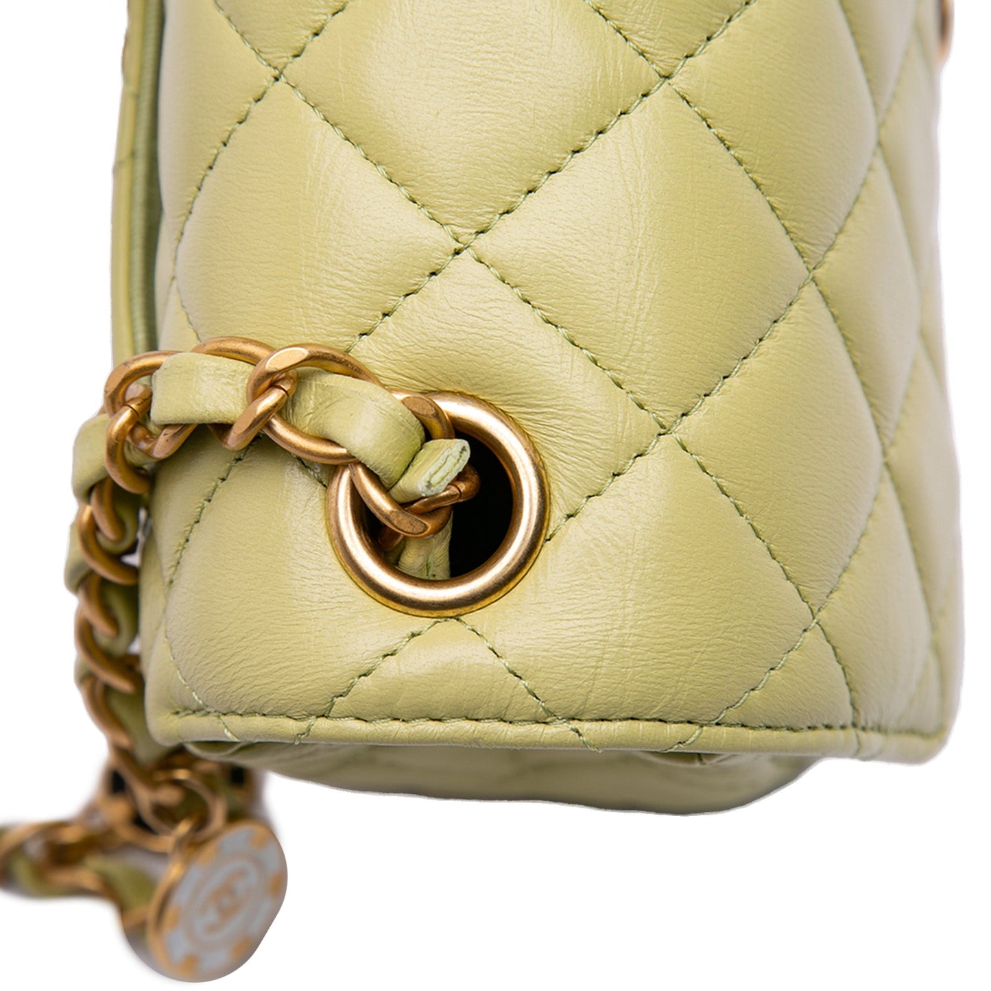 Green Chanel Small Classic Lambskin Casino Royale Charms Single Flap Crossbody Bag