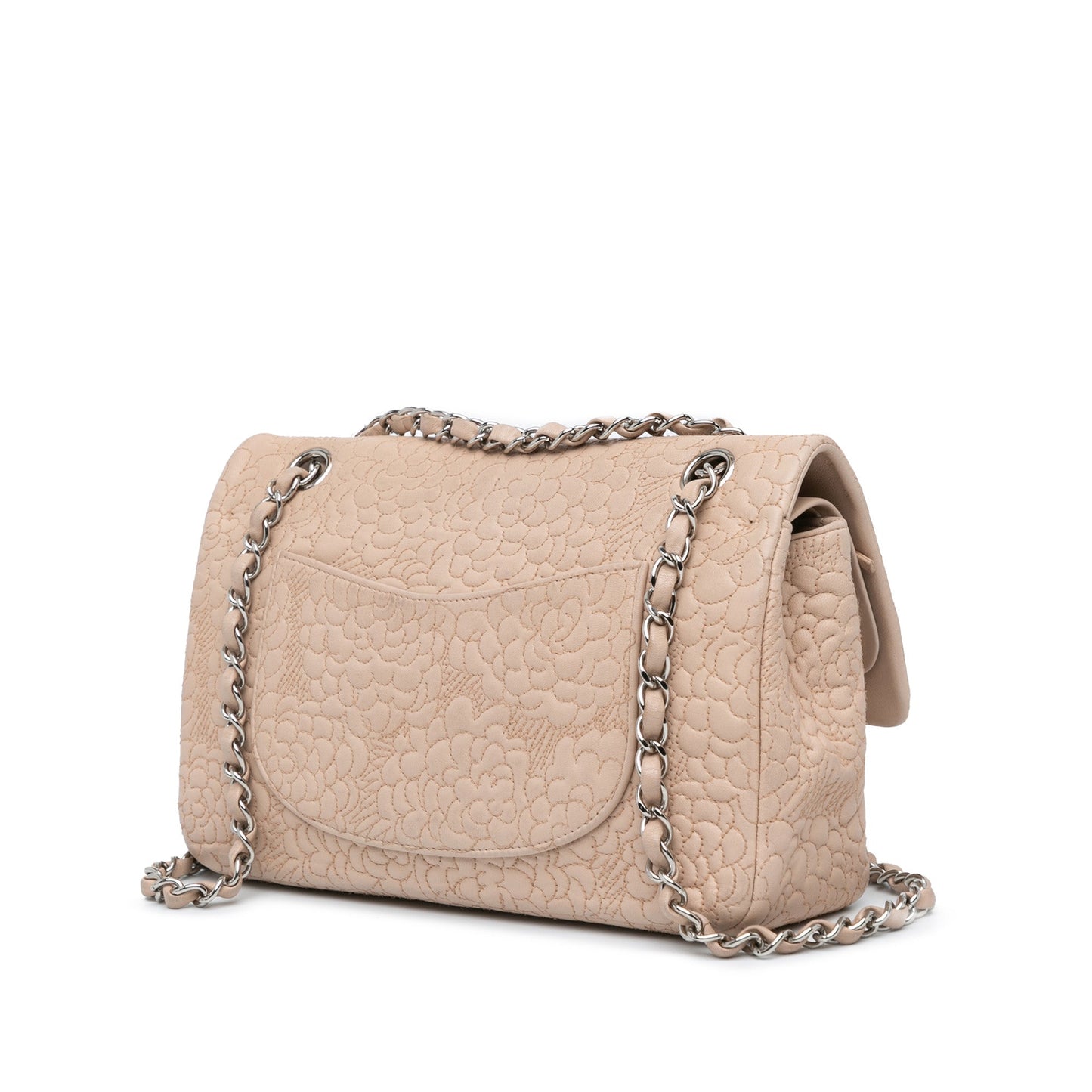 Pink Chanel Medium Lambskin Camellia Stitched Double Flap Shoulder Bag