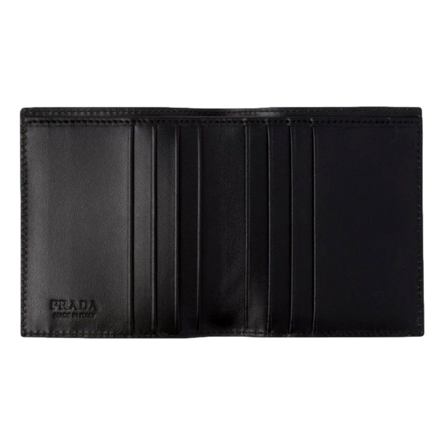 Prada Spazzolato Foldover Card Wallet Metallic Silver Embossed Leather