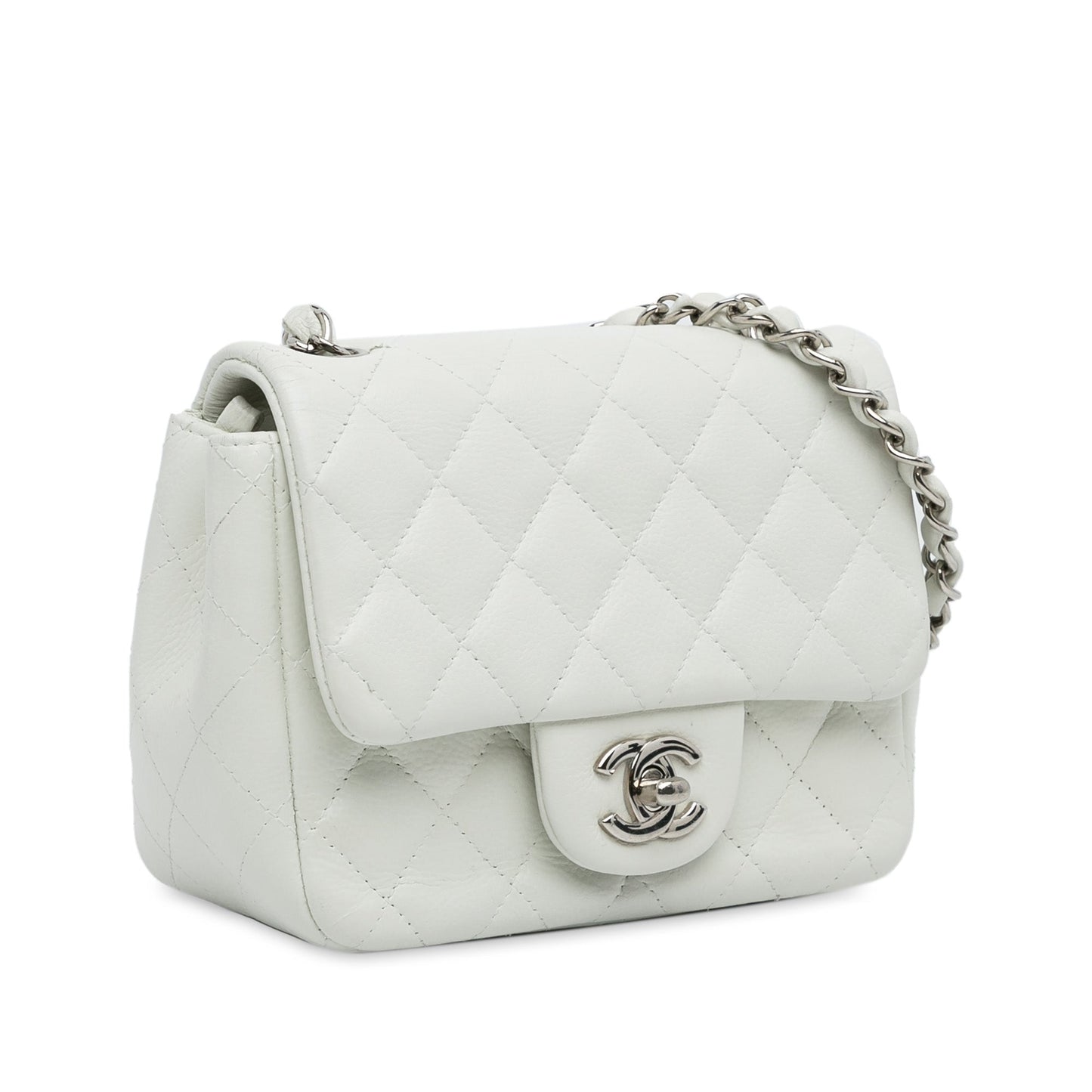 White Chanel Mini Square Classic Caviar Single Flap Crossbody Bag