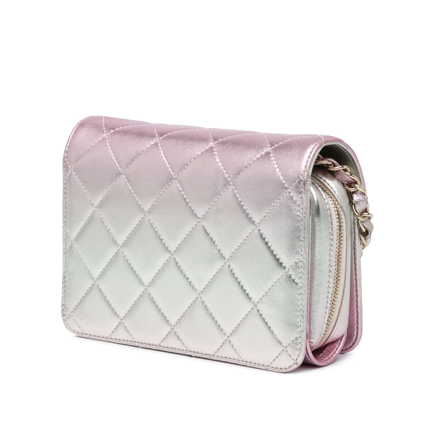 Pink Chanel Mini Metallic Lambskin Like a Wallet Flap Bag