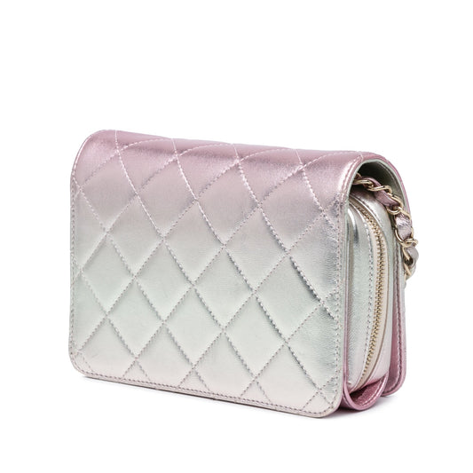 Pink Chanel Mini Metallic Lambskin Like a Wallet Flap Bag