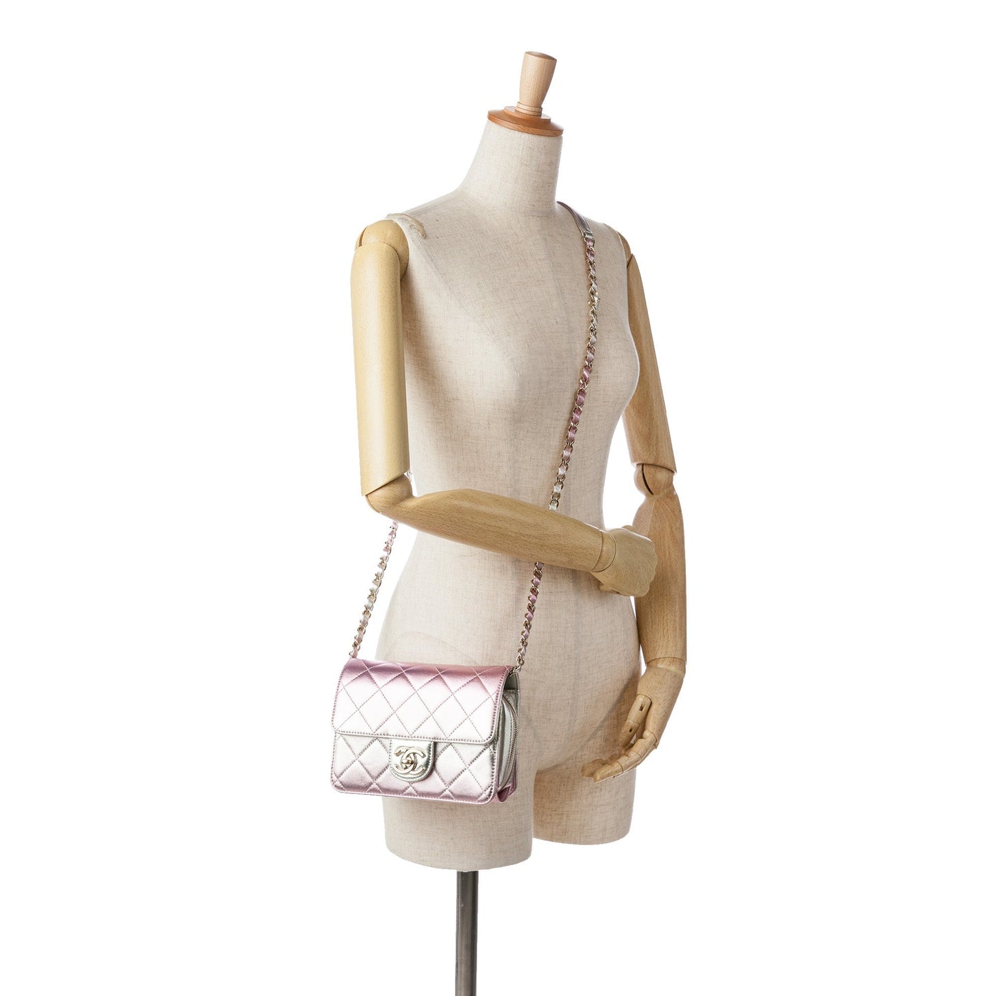 Pink Chanel Mini Metallic Lambskin Like a Wallet Flap Bag