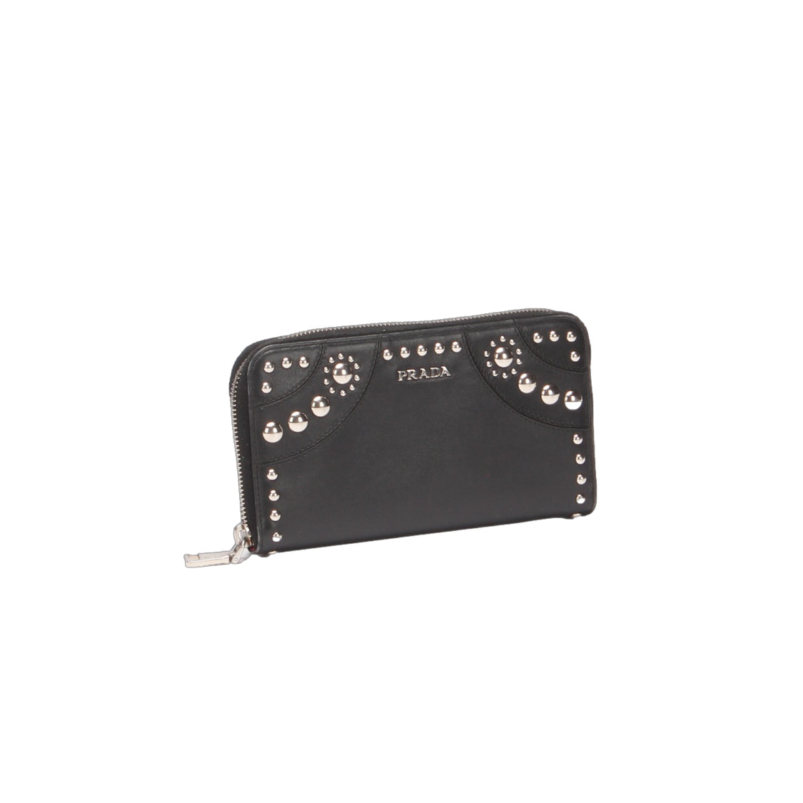 PRADA Studded Leather Zip Around Wallet