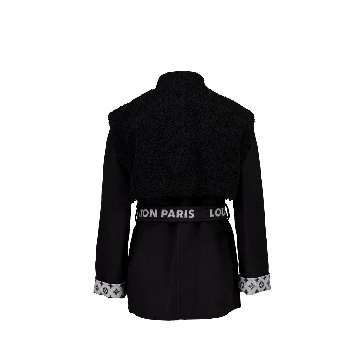 Louis Vuitton Size 36 Wrap Coat Shearling/Wool Black