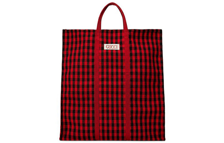 GUCCI Plaid Printing Alphabet Embroidered Canvas Tote Shoulder Bag / Red / Black Handbag 484690-9HPA0-6160