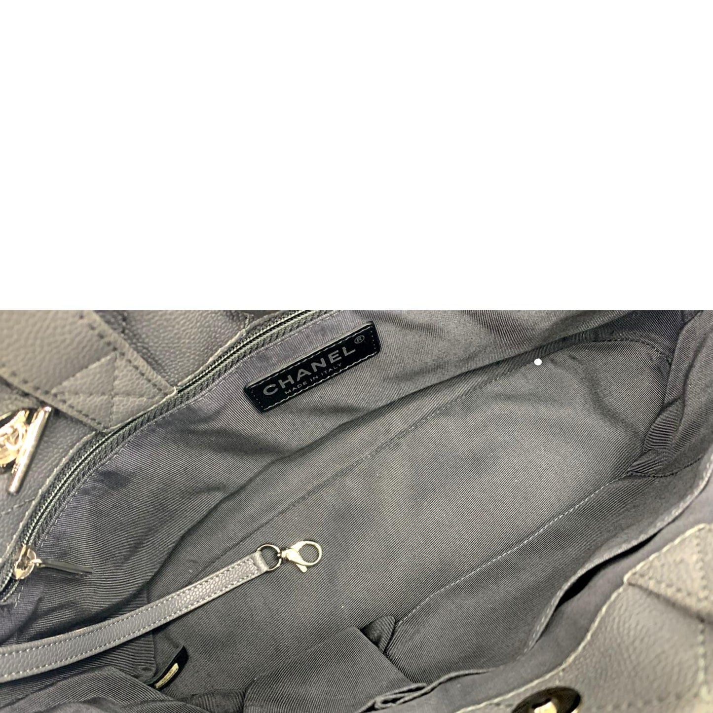 CHANEL Quilted Caviar Leather Shopping Tote Bag Dark Grey