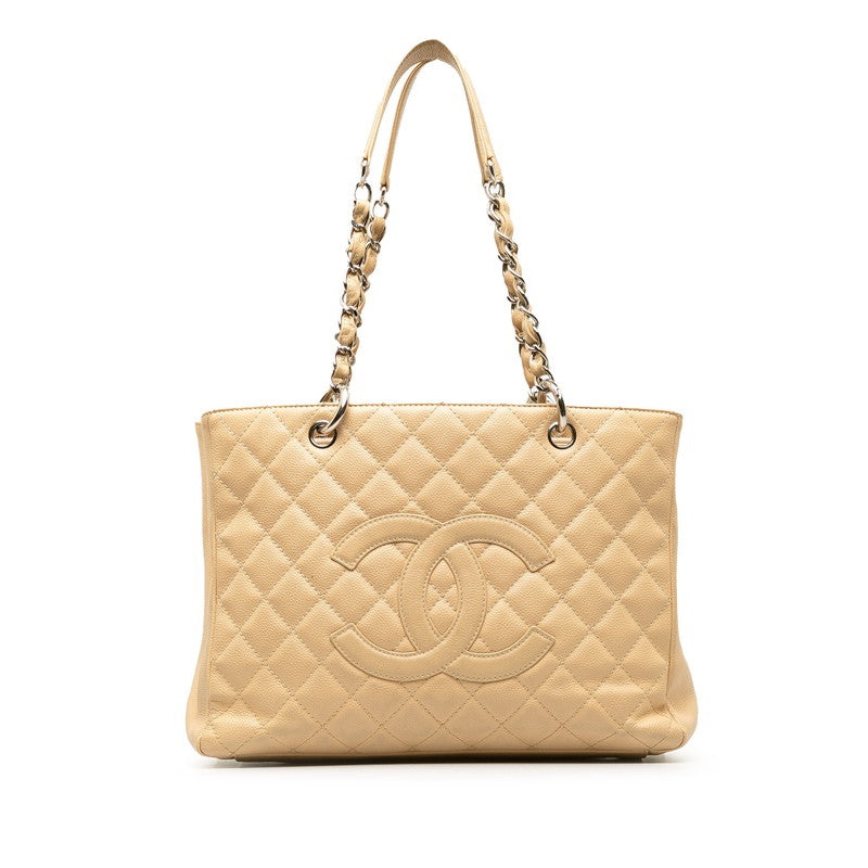 Chanel Matrasse Chain Tote Bag Beige Silver Caviar S  Chanel