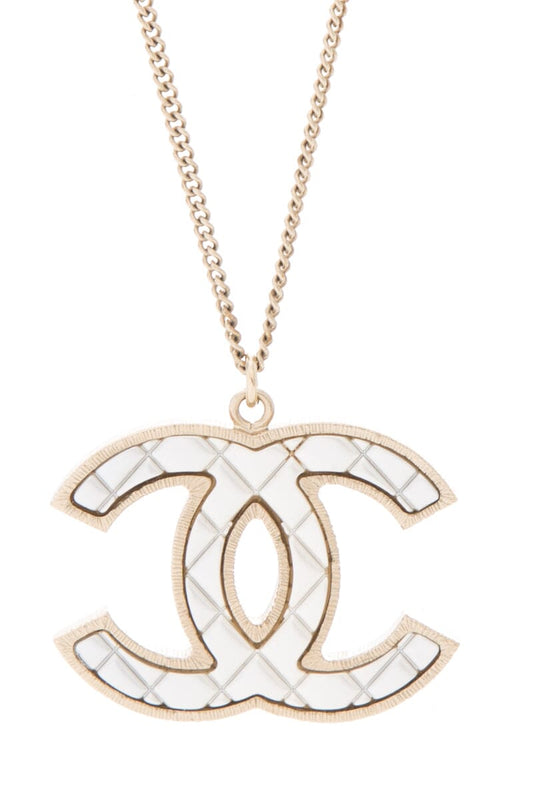 Chanel  Gold Quitled CC Pendeant Necklace