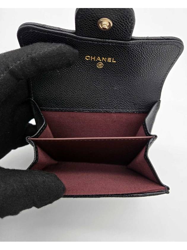 Classic Grained Calfskin Card Wallet Gold Black Chanel
