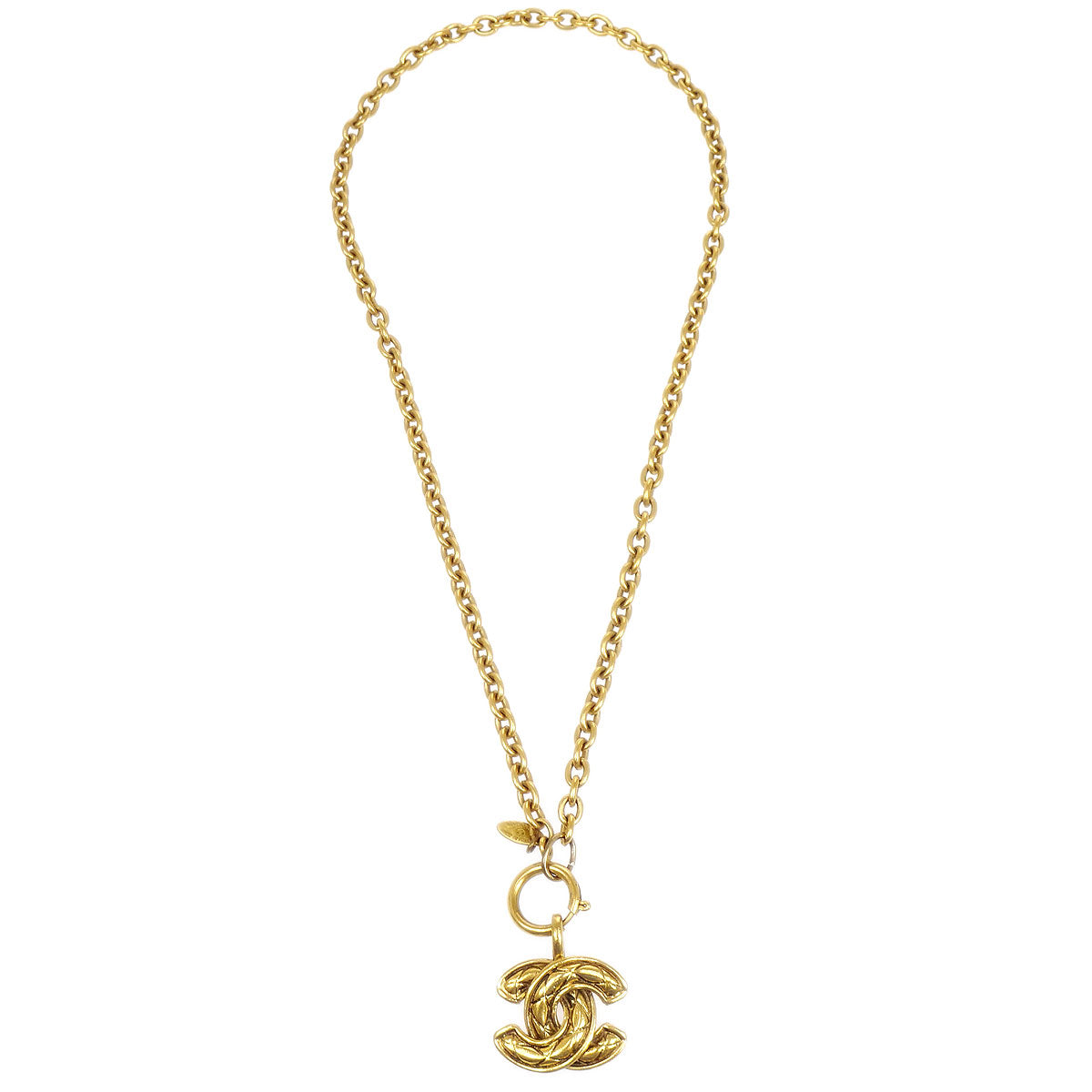 Chanel Quilted CC Gold Chain Pendant Necklace 3857