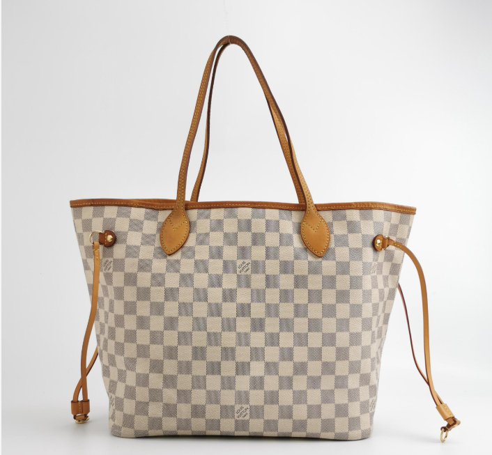 Preloved Louis Vuitton(LV) Damier Azur Neverfull  tote Bag MM White 24090878857261