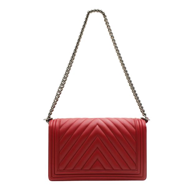 CHANEL Dark Red Ruthenium Finish Hardware Boy Bag
