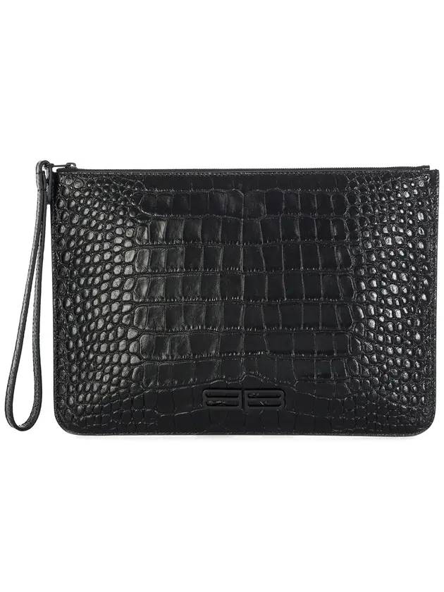 Luxury Balenciaga  Crocodile Embossed Clutch Bag Black