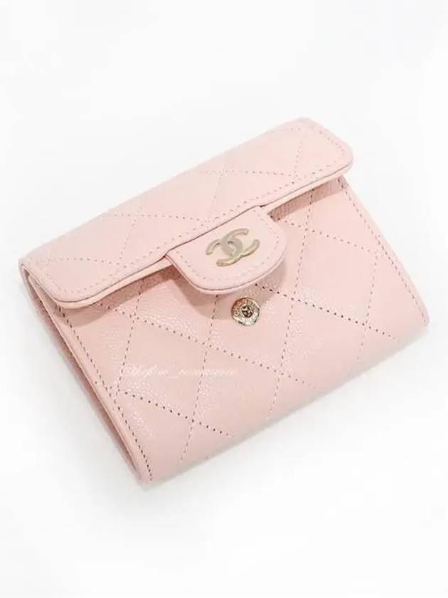 Classic CC Logo Flap Caviar Card Wallet Pink Chanel