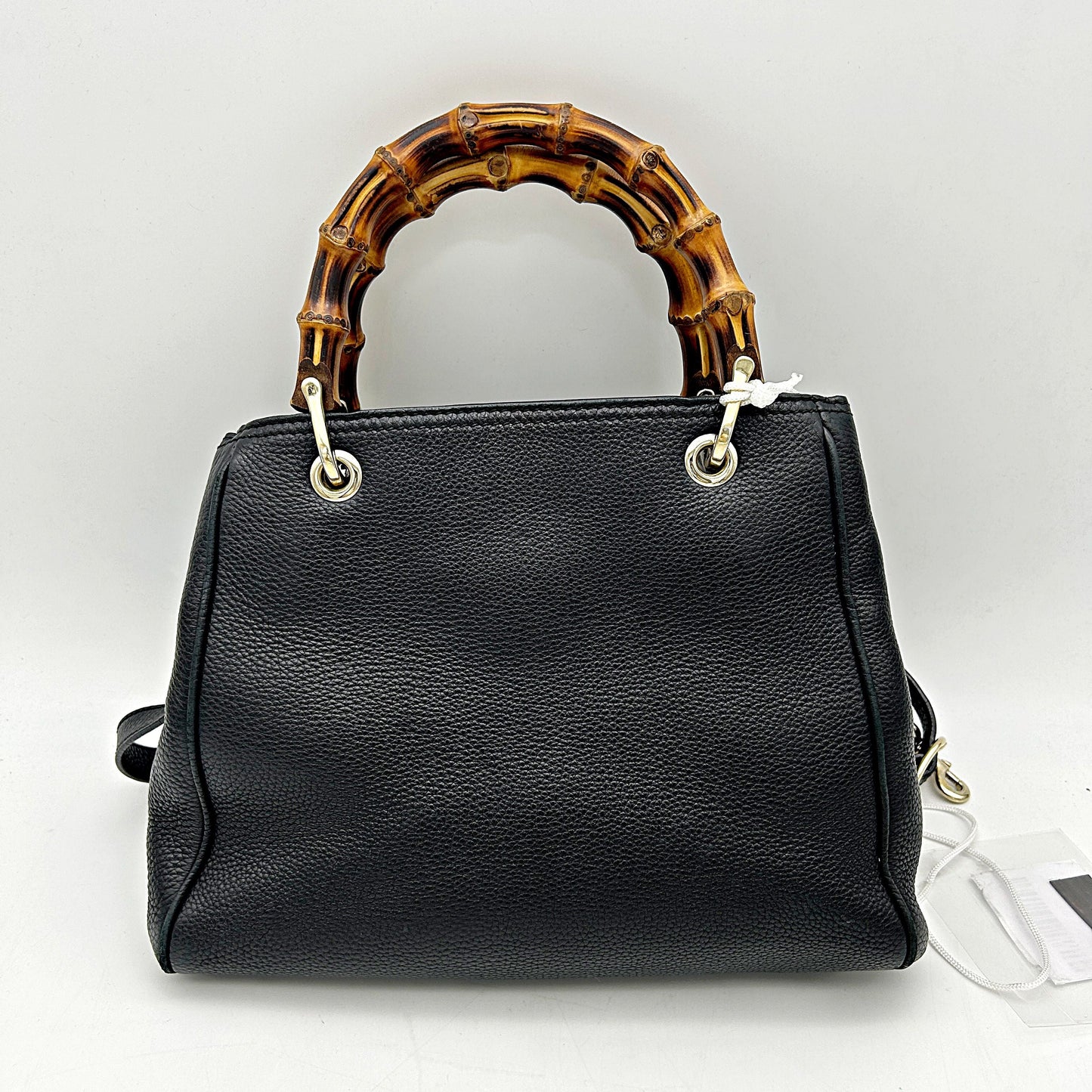 Gucci Black Pebbled Leather Bamboo Top Handle Small Shopper Tote Bag LA
