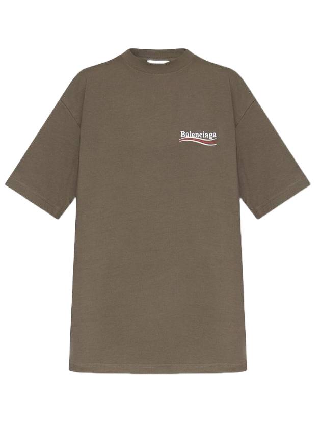Luxury Balenciaga  Wave Logo Political Campaign Large Fit Short Sleeve T Shirt Khaki