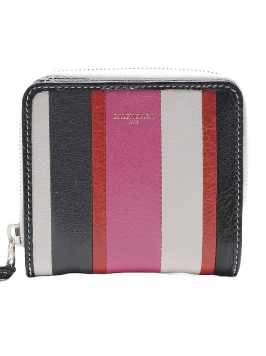 Luxury Balenciaga  Bazar Striped Zip Around Leather Half Wallet