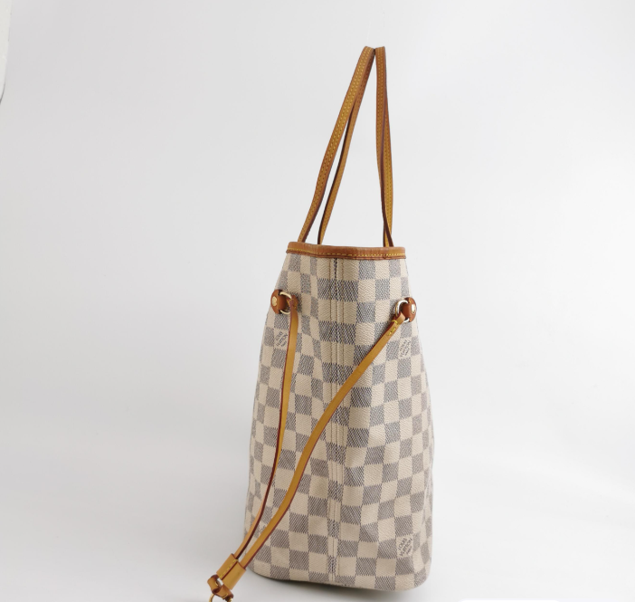 Preloved Louis Vuitton(LV) Damier Azur Neverfull  tote Bag MM White 24090878857261