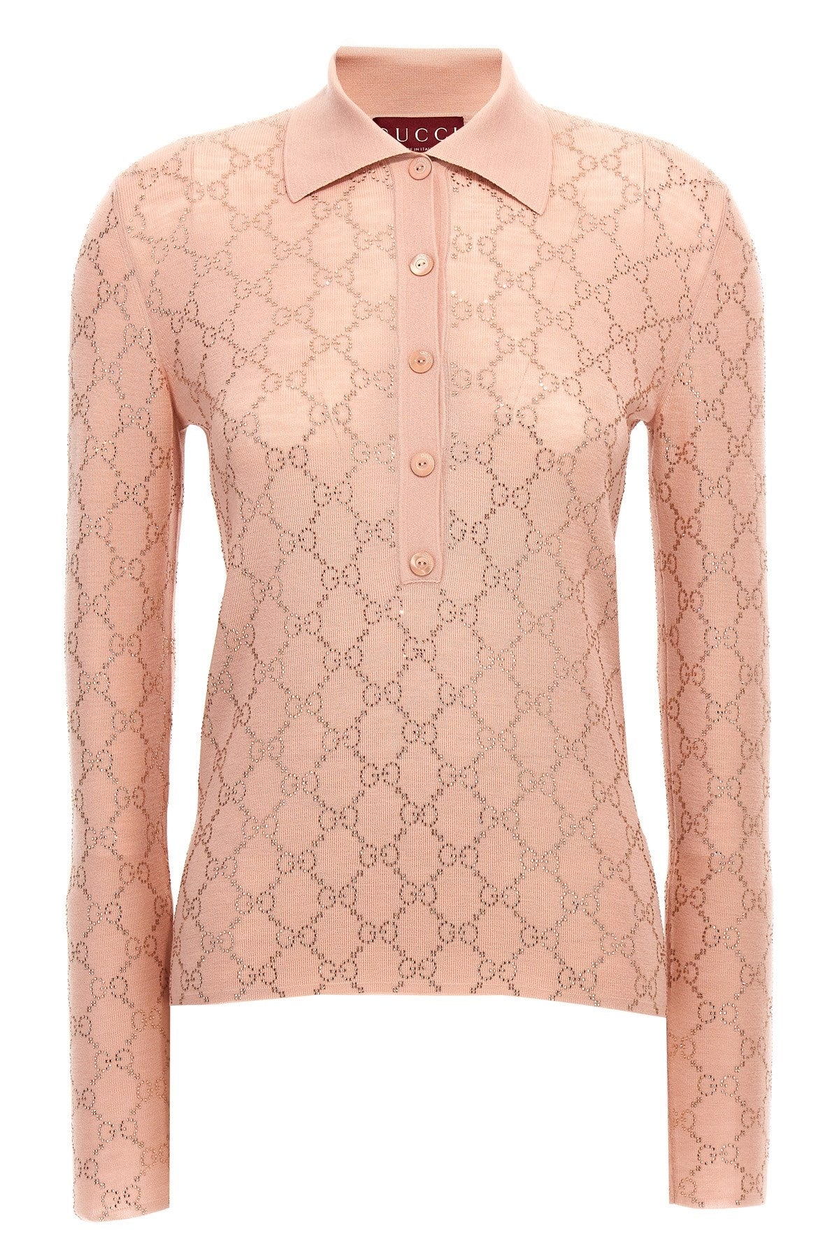 Gucci Women Rhinestone Logo Polo Shirt