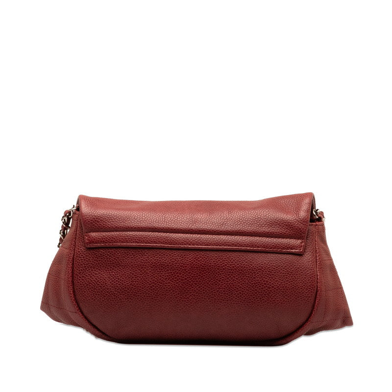 Chanel Coco Half Moon Chain Shoulder Bag Wine Red Silver Caviar S  CHANEL