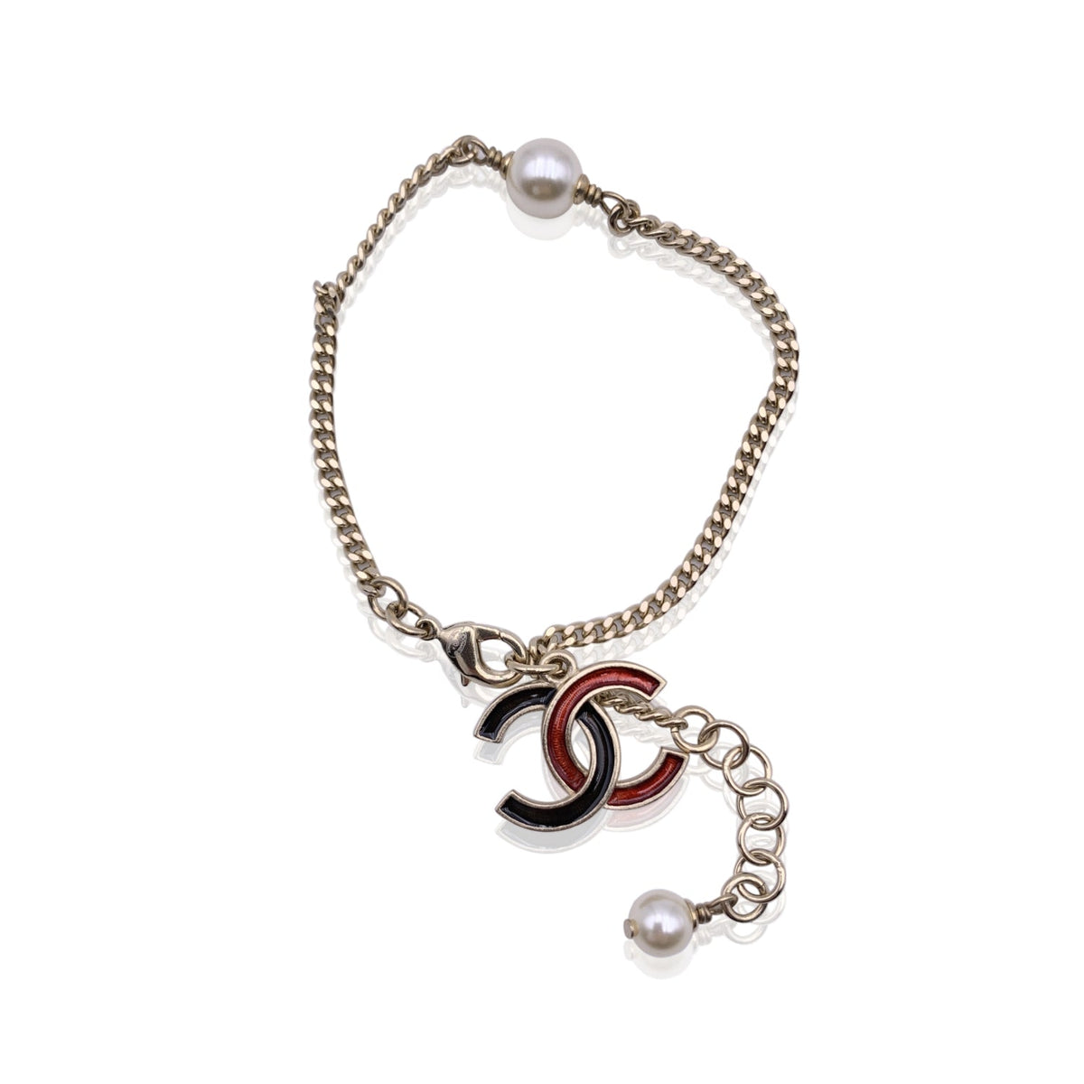 Top Quality Chanel Light Gold Metal Black And Red Enamel Cc Logo Chain Bracelet
