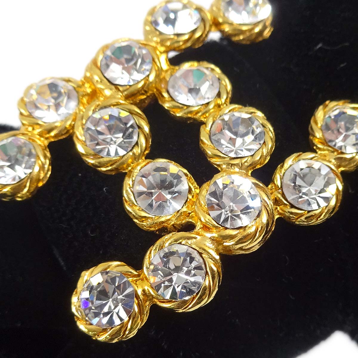Chanel Velvet Bow Rhinestone Hair Barrette Black