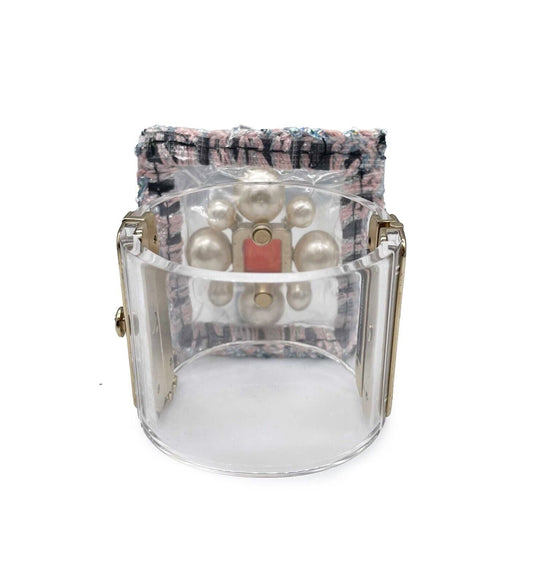 CHANEL - Tweed Crochet PVC CC Supermarket Pearl Strass Orange Gripoix Clear Cuff
