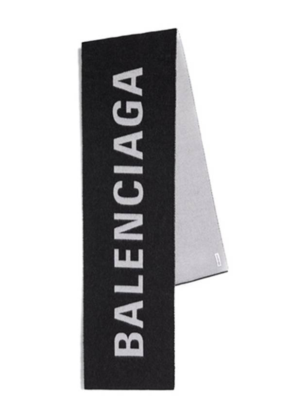 Luxury Balenciaga  Wool Jacquard Logo Muffler Black