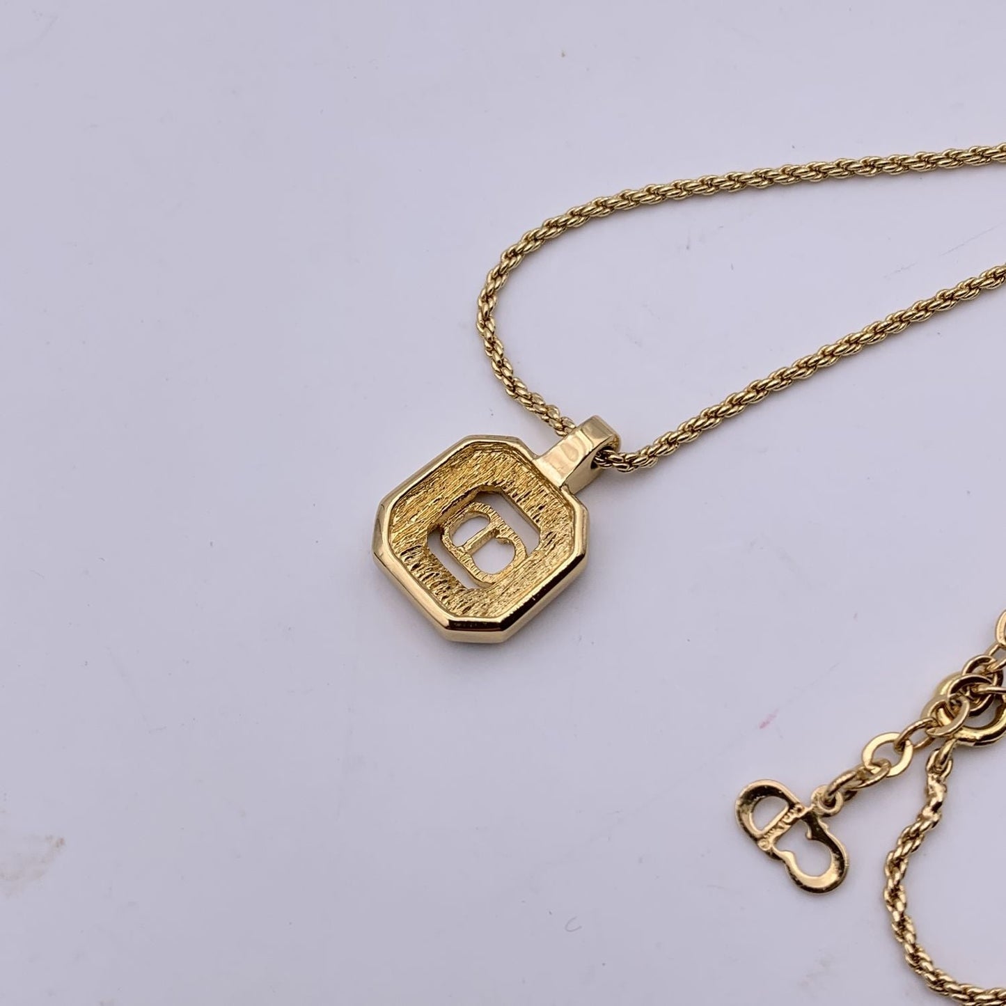 CHRISTIAN DIOR Vintage Black Enamel Gold Metal Cd Pendant Necklace