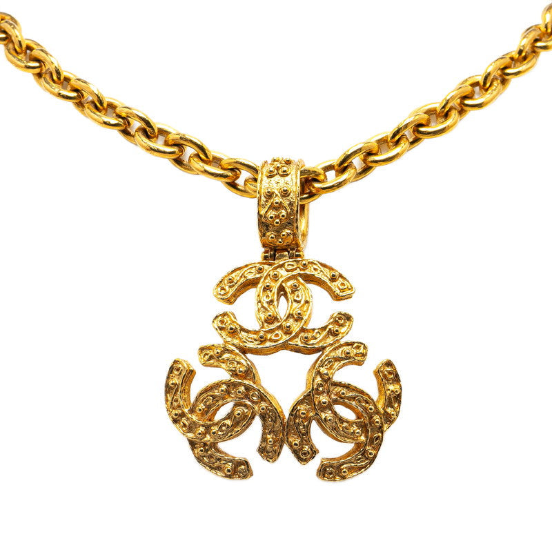Chanel Vintage Triple Coco Mark Gold Plated Necklace