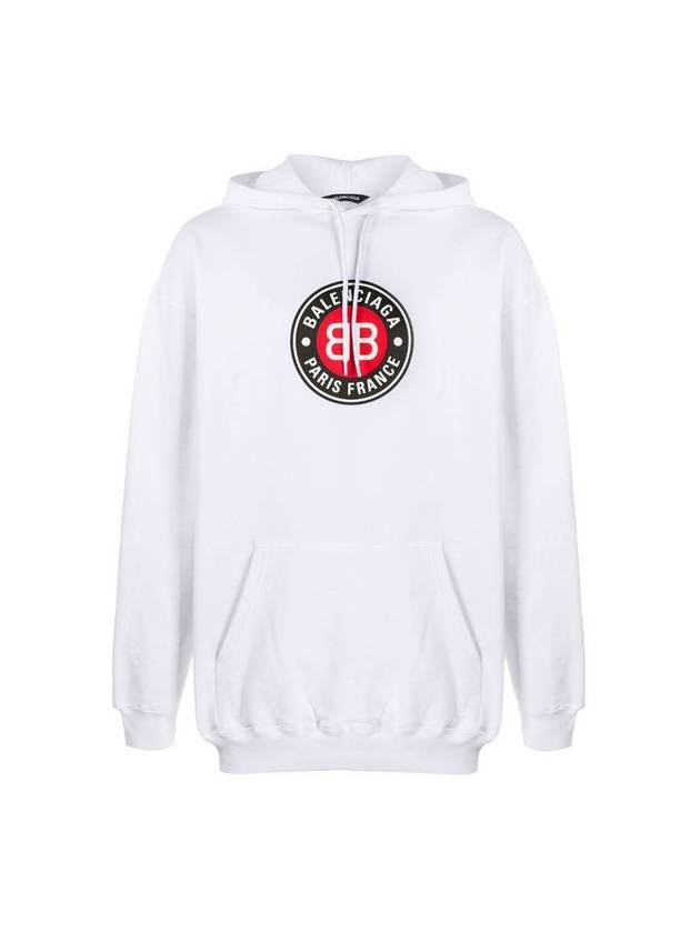 Luxury Balenciaga  Round Logo Print Hoodie White