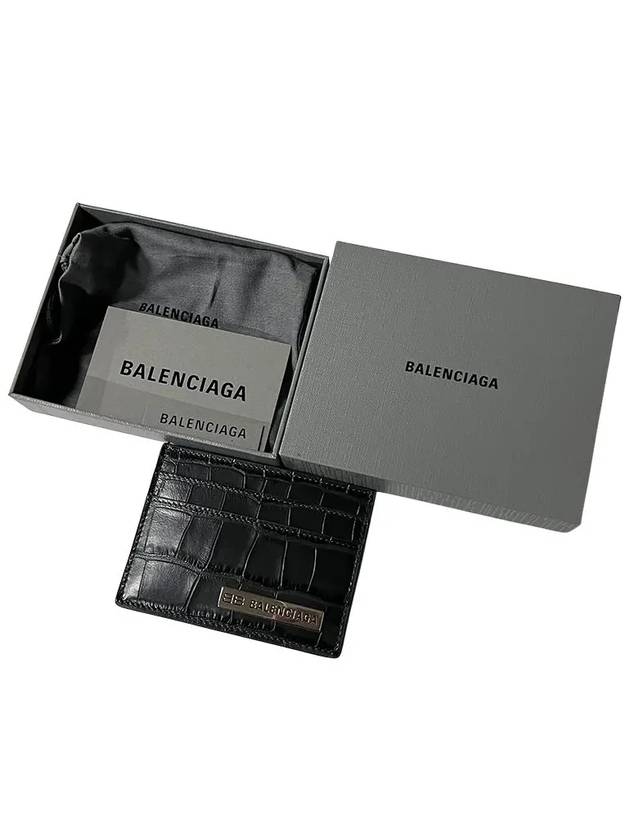Luxury Balenciaga  BB Logo Metal Tab Crocker Card Wallet Drak Grey