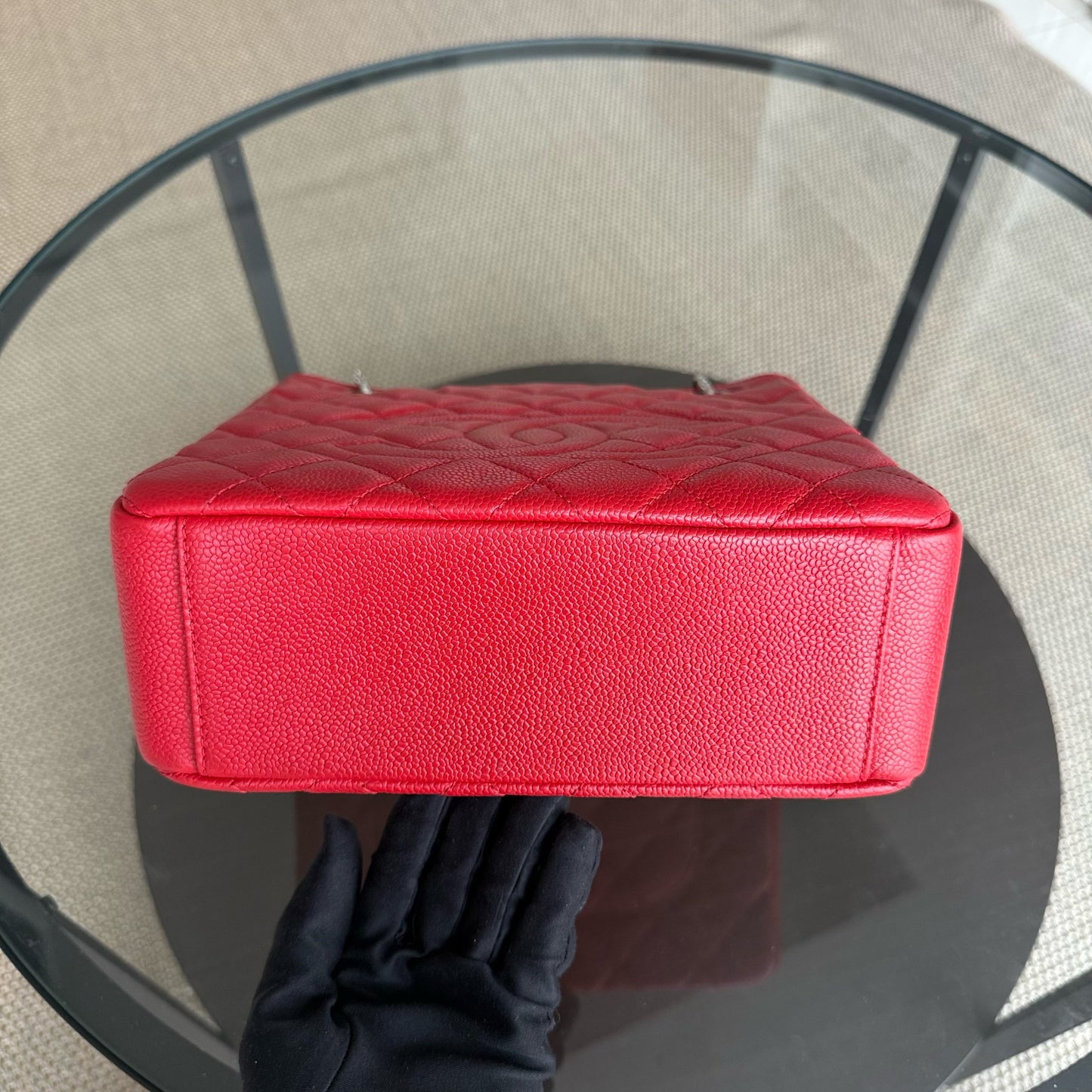Chanel PST Petite Shopping Tote - Caviar Quilted Red Silver Hardware Series 18