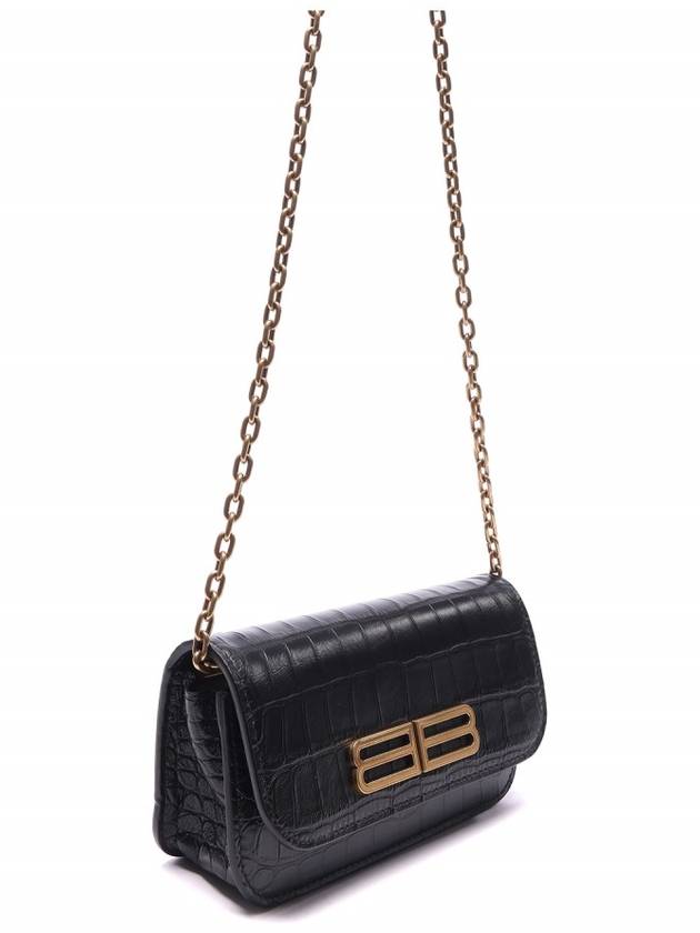 Luxury Balenciaga  Gossip BB Logo Crocodile Chain Shoulder Bag Black