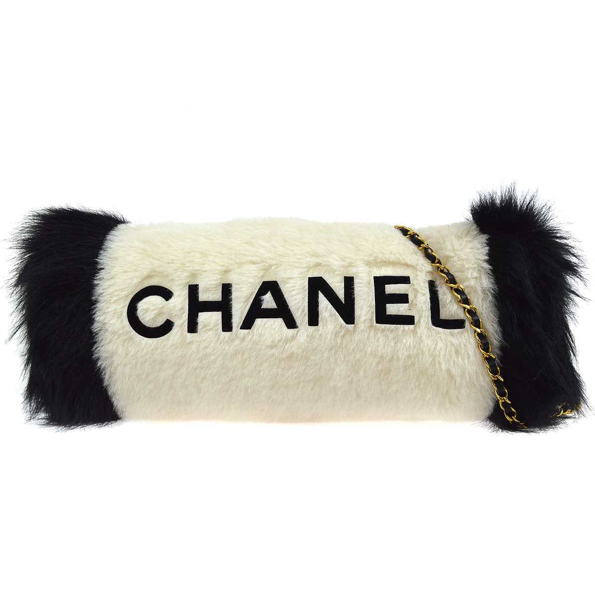 Chanel 1994 Ivory Faux Fur Logo Arm Warmer Bag