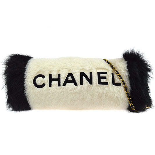 Chanel 1994 Ivory Faux Fur Logo Arm Warmer Bag