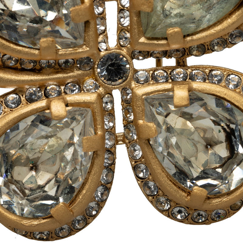CHANEL Vintage Brooch Clover Rhinestone Gold Plating