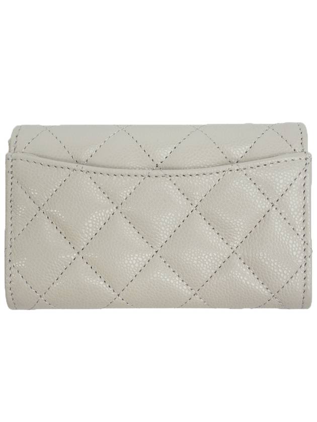 Classic Gold Logo Grained Shiny Calfskin Card Wallet Grey Chanel