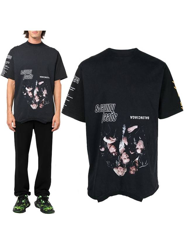 Luxury Balenciaga  Speed Hunter Upside Down Oversized Short Sleeve T-shirt Black