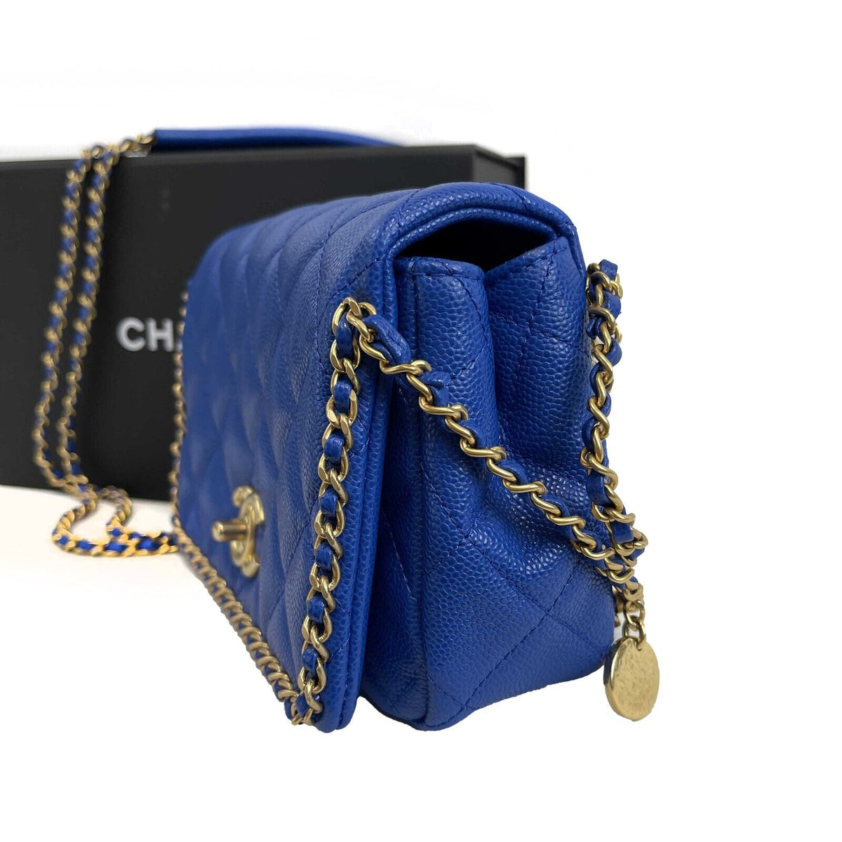 Top Quality Chanel Mini Chain Around Multi Chain Full New Bag Quilted Caviar 22B Blue