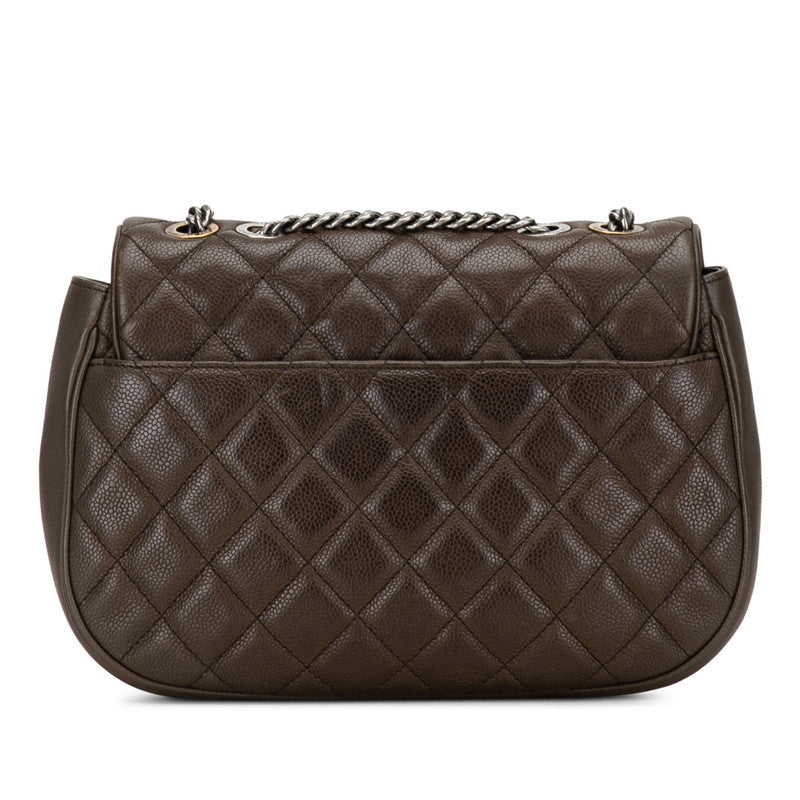 Chanel Matrasse Chain Shoulder Bag Khaki Grey Caviar S  Chanel