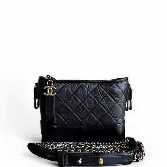 Chanel Gabrielle Small - Quilted Aged Calfskin Black Two-tone Gold Hardware