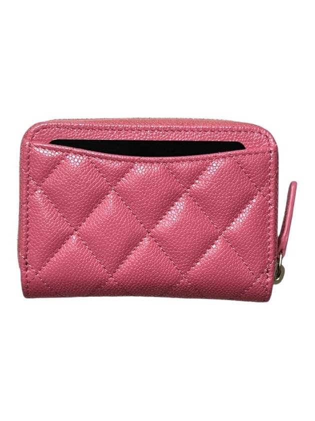 Classic Grained Shiny Calfskin Zipped Coin Wallet Pink Chanel