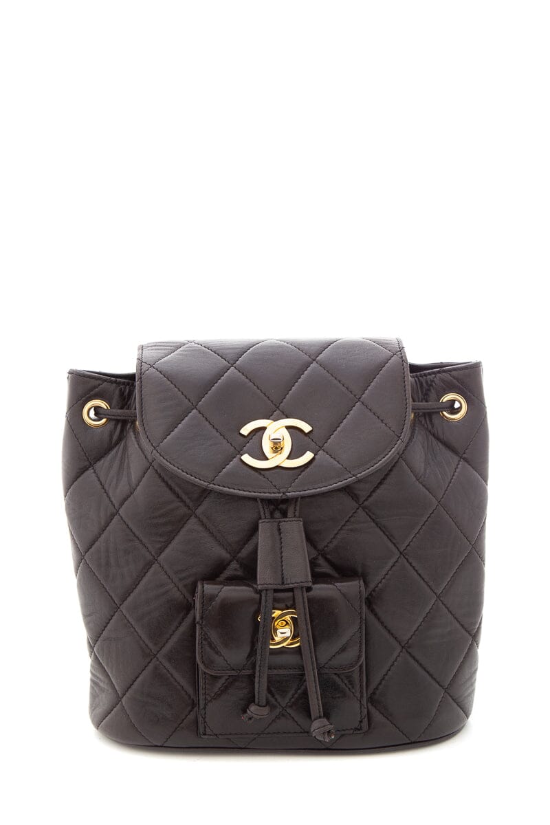 Chanel Vintage Black Lambskin Quilted Drawstring Backpack