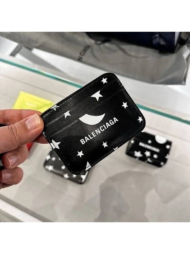 Luxury Balenciaga  Logo Star Print Leather Card Wallet Black
